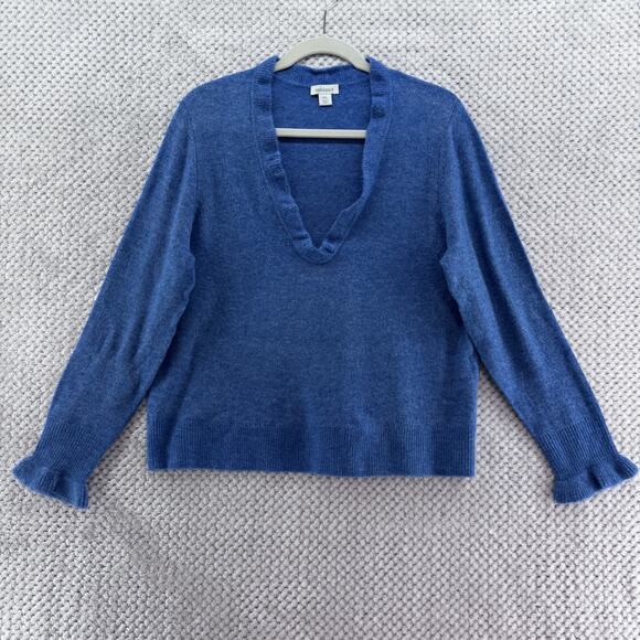 Sundance Sweater Womens PXL Blue Knit Pullover V-Neck Long Sleeve Flutter Preppy - Picture 1 of 11